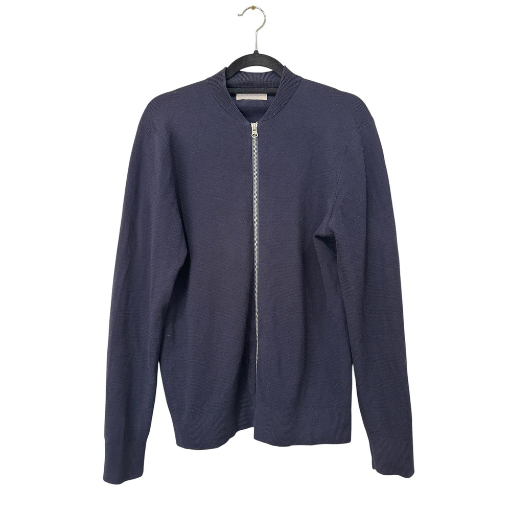 Everlane Navy Blue Full Zip Knit Cardigan Sweater Bomber Collar Medium